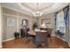 Elegant dining room with hardwood floors, chandelier, and wainscoting perfect for gatherings at 8712 Sw 83Rd Cir, Ocala, FL 34481