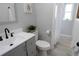 Clean bathroom featuring a modern vanity, white toilet, and neutral color scheme at 3708 Merryweather Dr, Orlando, FL 32812