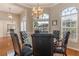 Elegant dining room with a glass table, leather chairs, and chandelier lighting at 460 Quail Hill Dr, Debary, FL 32713