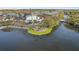 Aerial shot of a waterfront entertainment district featuring a unique building and an attractive, waterfront walkway at 520 Longmeadow St, Celebration, FL 34747