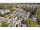 Aerial view of a residential neighborhood showcasing upscale townhomes with pools, gardens, and multiple car garages at 520 Longmeadow St, Celebration, FL 34747