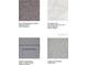 Collage of building materials including Shaw carpet, Boston Perla tile, Chatham Pebble shaker cabinets, and Coastal Perla granite at 7821 Waterscape Dr, Groveland, FL 34736