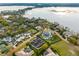 Lush landscaping, stunning homes and waterfront views in this scenic aerial view of the property and surrounding neighborhood at 9224 Bentley Park Cir, Orlando, FL 32819