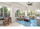 Sunlit living room with large windows, comfortable seating, and a cozy blue rug at 9224 Bentley Park Cir, Orlando, FL 32819