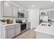 Modern kitchen features stainless steel appliances, gray cabinets, and quartz countertops at 1507 Fountain View St, Ormond Beach, FL 32174