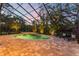 Screened-in pool area with lush tropical plants, brick pavers, and relaxing lounge chairs at 1613 Glenwick Dr, Windermere, FL 34786