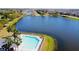 Expansive lake view from above, enhancing the community with lush greenery and a nearby community pool at 1862 Great Falls Way, Orlando, FL 32824