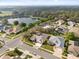Picturesque aerial view of a residential community with a beautiful lake surrounded by lush green trees and well-kept lawns at 3603 Westover Cir, Leesburg, FL 34748