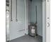 Utility room with water heater, light blue block walls and grey painted floor at 5215 Ashwood Pl, Orlando, FL 32808