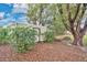 Backyard shed with mature tree and shrubs in the background at 7121 Stockholm Way, Orlando, FL 32822