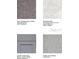 A curated collection of interior finish samples showing cabinet door styles, tile and carpet flooring, and countertop options at 7359 Capstone Dr, Groveland, FL 34736