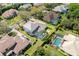 Aerial view of a home showcasing the backyard, a screened in pool and well-manicured lawn at 8661 Crestgate Cir, Orlando, FL 32819