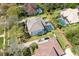 Bird's eye view of backyard featuring pool with screened enclosure, patio, and a beautiful lawn at 8661 Crestgate Cir, Orlando, FL 32819