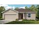 Charming one-story home showcasing a two-car garage, neutral color palette and manicured landscaping at 7384 Capstone Dr, Groveland, FL 34736