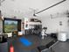 Basement transformed to a gym with a golf simulator, weights, and treadmill at 13106 Alderley Dr, Orlando, FL 32832