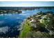 Expansive aerial shot of a lakefront community showcasing waterfront homes and lush green spaces at 2055 Jessamine Ct, Deltona, FL 32738