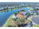 Aerial view of home with its backyard pool, pond, and convenient access to nearby community amenities at 3100 Tall Grass Pl, Kissimmee, FL 34743