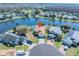 An aerial view displaying the property's lakeside setting, and a serene community layout at 3100 Tall Grass Pl, Kissimmee, FL 34743