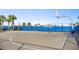 Community basketball court featuring blue fencing, palm trees and green grass surrounded by benches at 14146 Lanikai Beach Dr, Orlando, FL 32827