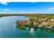 Panoramic aerial view of the waterfront property with private dock surrounded by lush greenery and serene lake at 2118 Lake Dr, Winter Park, FL 32789