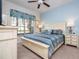 Cozy bedroom with blue accent wall, decorative bedding, and neutral carpet at 3185 Pequod Pl, Kissimmee, FL 34746