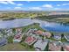 Panoramic aerial view of waterfront homes near a golf course, set against a scenic lake backdrop at 15644 Panther Lake Dr, Winter Garden, FL 34787