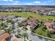 Aerial view of a community with homes that feature lush landscaping, and beautiful red tile roofs at 15644 Panther Lake Dr, Winter Garden, FL 34787