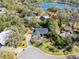 Aerial view of home with mature trees and landscaping, screened-in pool, and serene lake view at 1575 Belfast Ct, Apopka, FL 32712