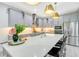 Modern kitchen with gray cabinets, stainless steel appliances, and large center island with seating at 13227 Spring Grove Way, Winter Garden, FL 34787