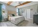 Serene main bedroom featuring a king-sized bed, wood beam ceiling, and soft, neutral tones at 13227 Spring Grove Way, Winter Garden, FL 34787