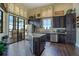 Modern kitchen with stainless steel appliances, dark wood cabinets, and an island, bathed in natural light at 200 Snowy Orchid Way, Lake Alfred, FL 33850