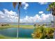 Scenic lake view featuring beautiful clouds, palm trees, and waterfront homes at 200 Snowy Orchid Way, Lake Alfred, FL 33850