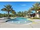 Resort-style swimming pool featuring a splash fountain and well-maintained landscaping with palm trees at 2949 Marlberry Ln, Clermont, FL 34714