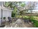 Outdoor patio area featuring comfortable seating, shaded by mature trees, creating a relaxing backyard space at 418 S Summerlin Ave, Sanford, FL 32771