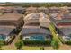 Aerial view of pool with screen enclosure and solar panels on roof of this home at 7630 Oakmoss Loop, Davenport, FL 33837