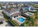 Aerial view of home with a private backyard swimming pool and patio at 7702 Fairfax Dr, Kissimmee, FL 34747