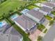 Aerial view of the backyard featuring a private pool, patio area, and lush landscaping, perfect for outdoor relaxation at 7702 Fairfax Dr, Kissimmee, FL 34747