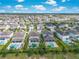 Aerial view showing multiple homes with private pools and well-maintained landscaping in a residential community at 7702 Fairfax Dr, Kissimmee, FL 34747