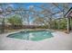 The sparkling pool is enclosed with black screening and surrounded by a concrete deck at 827 Royalwood Ln, Oviedo, FL 32765