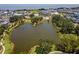 Scenic aerial view of a neighborhood with a lake, pier, green spaces, community pool and beautiful homes at 932 Kylee Aly, Winter Garden, FL 34787
