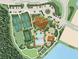 Community aerial view showcasing resort pool, tennis, pickleball, bocce courts, event lawn, and other amenities at 5647 Nevis Ter, Kissimmee, FL 34758