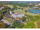 Aerial view of a golf course, clubhouse, and surrounding properties, showcasing scenic landscape and amenities at 660 Celebration Ave # 220, Celebration, FL 34747