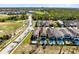 Picturesque community homes with sparkling pools and vibrant green landscaping from an aerial perspective at 1004 Castle Pines Ct, Reunion, FL 34747