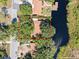 Aerial view of the home on the water with lush trees at 1035 W Minnehaha Ave, Clermont, FL 34711