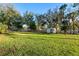 Spacious backyard with green lawn, mature trees, and storage shed at 33333 Somerset Dr, Leesburg, FL 34788