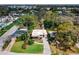 Aerial shot of a property with a long driveway in a neighborhood close to a community pool at 3519 Backspin Ln, Orlando, FL 32804