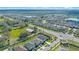 Aerial shot of a neighborhood with neat lawns, interspersed with trees and a glimpse of a pond and community areas at 4475 Casablanca Ave, Kissimmee, FL 34746