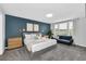 Main bedroom featuring blue accent wall, ensuite sitting area, and lots of natural light at 730 Longboat Dr, Davenport, FL 33896