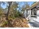 Backyard of the home with natural foliage, trees, and a small deck with stairs at 144 E Plantation Blvd, Lake Mary, FL 32746