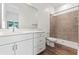 Modern bathroom with sleek vanity, frameless mirror, and walk-in shower with decorative tile at 38 W Harding St # C, Orlando, FL 32806
